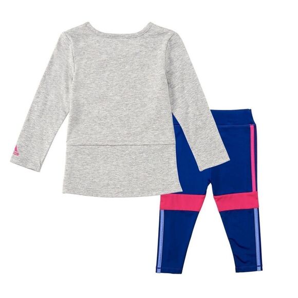 New! ADIDAS Girls 2-Piece Matching Set Long Sleeve Top & Pants Size 5 Grey Blue - Picture 2 of 2